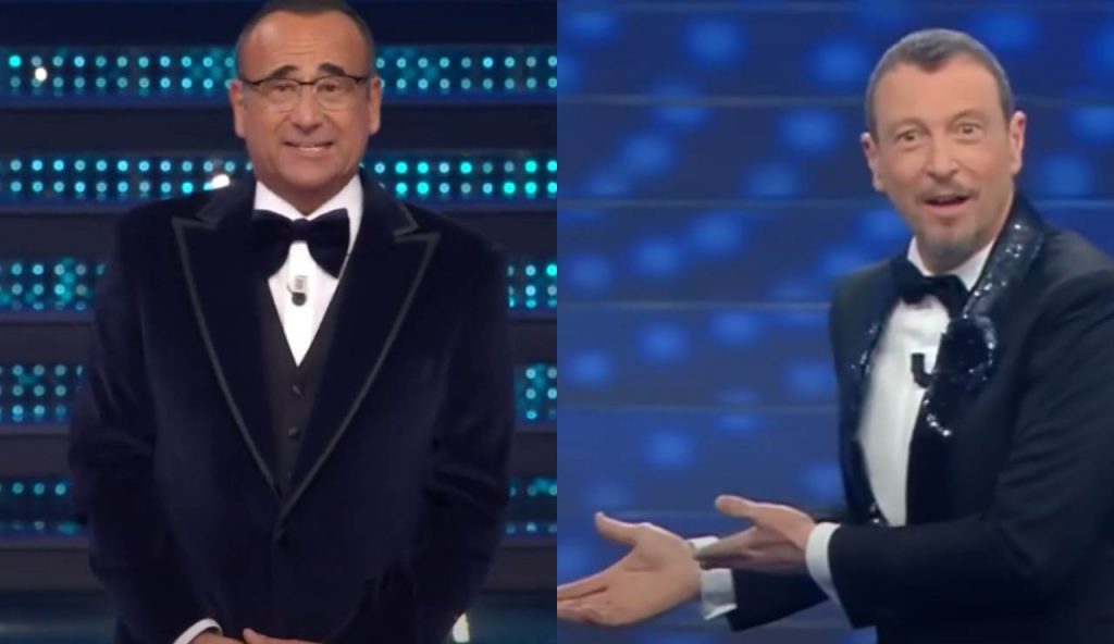 Carlo Conti e Amadeus nei loro Sanremo (Rai - youtube screenshot)