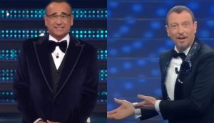 Carlo Conti e Amadeus nei loro Sanremo (Rai - youtube screenshot)